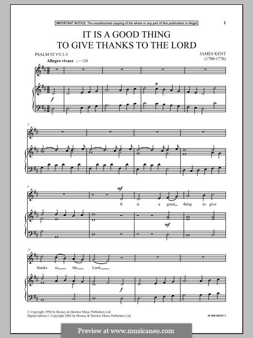 It is a good thing to give thanks to the lord by j kent on musicaneo