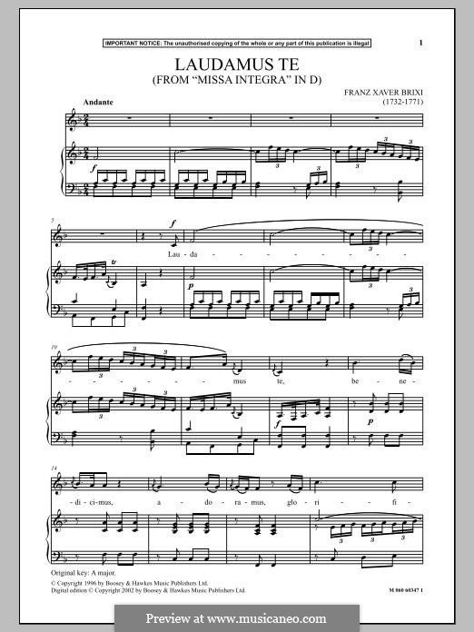 Laudamus Te (from Missa Integra in D): For voice and piano by Franz Xaver Brixi