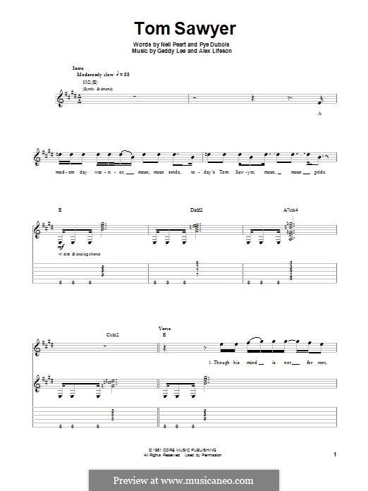 Tom Sawyer (Rush): For guitar with tab by Alex Lifeson, Geddy Lee