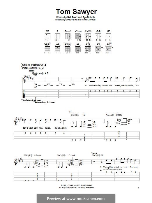 Tom Sawyer (Rush): For guitar with tab by Alex Lifeson, Geddy Lee