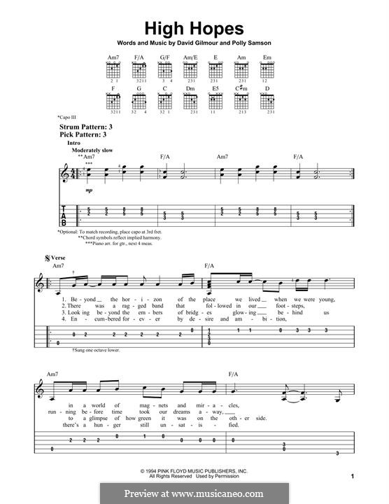 High Hopes (Pink Floyd): For guitar with tab by David Gilmour, Polly Samson