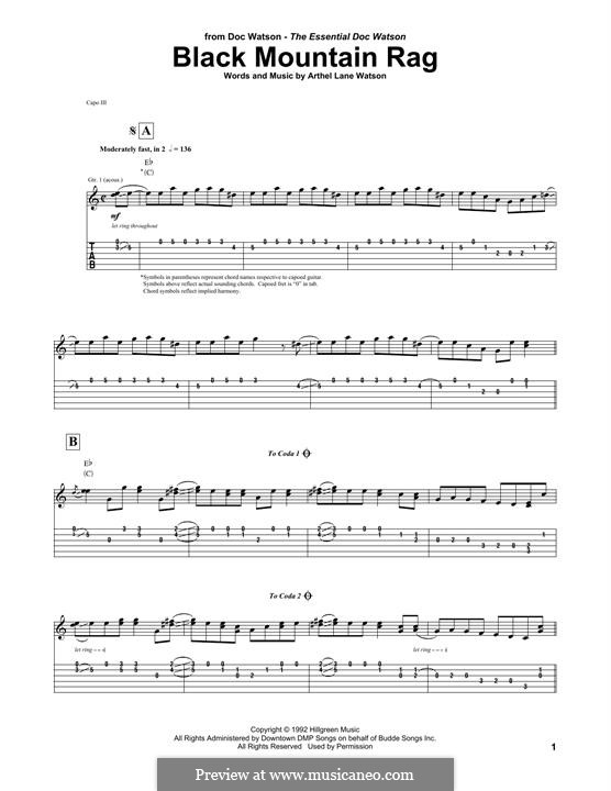 Black Mountain Rag: For guitar with tab by Doc Watson