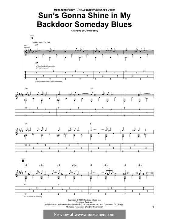 Sun's Gonna Shine in My Backdoor Someday Blues: For guitar with tab by John Fahey