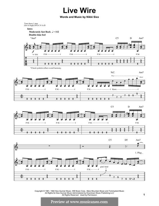 Live Wire (Motley Crue): For guitar with tab by Nikki Sixx