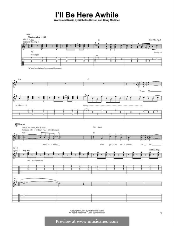 I'll Be Here Awhile (311): For guitar with tab by Nicholas Hexum