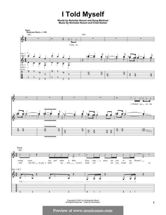 I Told Myself (311): For guitar with tab by Nicholas Hexum, Chad Sexton