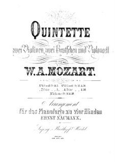 String Quintet No.6 in E Flat Major, K.614: Arrangement for piano four hands by Wolfgang Amadeus Mozart