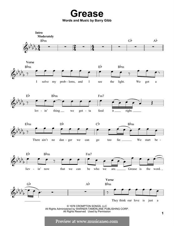 Grease (Frankie Valli) by B. Gibb sheet music on MusicaNeo
