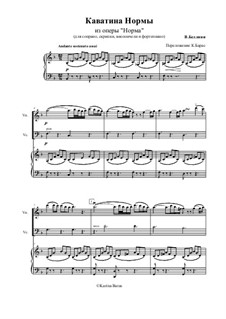Casta diva, che inargenti: For voice, violin, cello and piano by Vincenzo Bellini