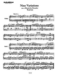 Nine Variations on March by Dressler, WoO 63: For piano by Ludwig van Beethoven