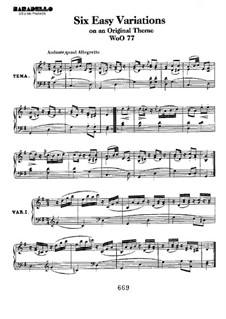 Six Variations on an Original Theme, WoO 77: For piano by Ludwig van Beethoven