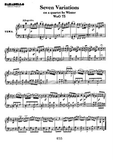 Seven Variations on Theme from 'Das unterbrochene Opferfest' by P. Winter , WoO 75: For piano by Ludwig van Beethoven