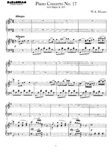 Concerto for Piano and Orchestra No.17 in G Major, K.453: Arrangement for two pianos four hands by Wolfgang Amadeus Mozart