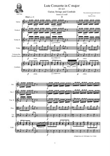 Lute Concerto for Guitar, Strings and Cembalo in C Major, RV 425: Score, parts by Antonio Vivaldi