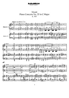 Concerto for Piano and Orchestra No.25 in C Major, K.503: Arrangement for two pianos four hands by Wolfgang Amadeus Mozart
