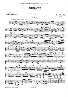 Sonata for Violin and Piano, Op.40: Solo part by Emile Pierre Ratez