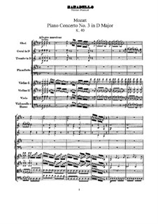 Concerto for Piano and Orchestra No.3 in D Major, K.40: Full score by Wolfgang Amadeus Mozart