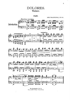 Dolores-Waltzer, Op.170: For violin, cello, flute, cornet and piano – piano part by Émile Waldteufel