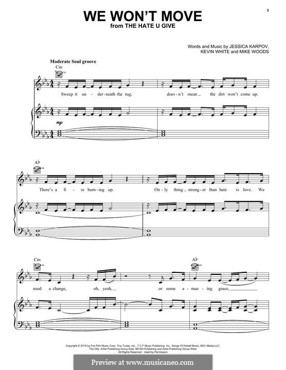 We Won't Move (Arlissa): For voice and piano (or guitar) by Kevin White, Mike Woods, Jessica Karpov