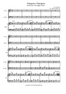 Papageno Papagena: For soprano recorder, bass recorder and piano by Wolfgang Amadeus Mozart