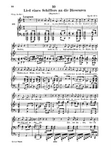 Lied eines Schiffers an die Dioskuren (Boatman's Song to the Dioscuri), D.360 Op.65 No.1: For low voice and piano by Franz Schubert