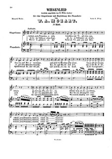 Lullaby, K.350: For high or medium voice and piano by Wolfgang Amadeus Mozart