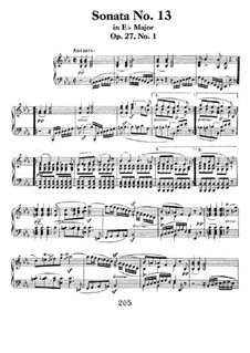 Sonata for Piano No.13, Op.27 No.1: For a single performer by Ludwig van Beethoven