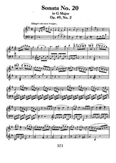 Sonata for Piano No.20, Op.49 No.2: For a single performer by Ludwig van Beethoven