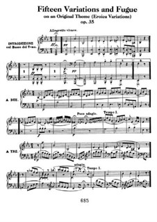 Fifteen Variations and Fugue on Original Theme (Eroica Variations) , Op.35: For piano by Ludwig van Beethoven