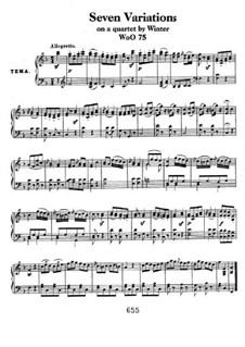 Seven Variations on Theme from 'Das unterbrochene Opferfest' by P. Winter , WoO 75: For piano by Ludwig van Beethoven