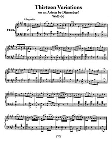 Thirteen Variations on Theme from 'Das rote Käppchen' by Dittersdorf, WoO 66: For piano by Ludwig van Beethoven