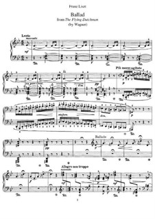 Transcription on Ballade from 'The Flying Dutchman' by Wagner: For piano by Franz Liszt