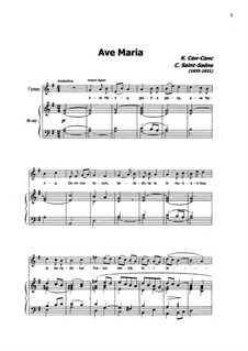 Ave Maria for Voice and Organ: Version for voice and piano by Camille Saint-Saëns