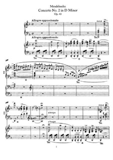 Concerto for Piano and Orchestra No.2 in D Minor, Op.40: Version for two pianos four hands by Felix Mendelssohn-Bartholdy