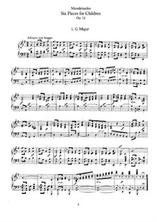 Six Pieces for Children, Op.72: Complete set by Felix Mendelssohn-Bartholdy