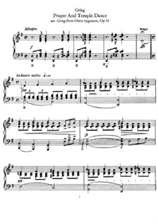 Olav Trygvason, Op.50: Prayer and Temple Dance, for Piano by Edvard Grieg