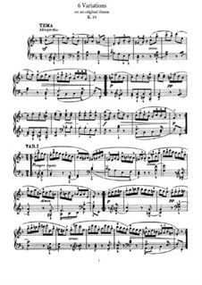 Six Variations on Original Theme, K.54: For piano by Wolfgang Amadeus Mozart