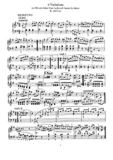 Six Variations on 'Mio caro Adona' by A. Salieri, K.180: For piano by Wolfgang Amadeus Mozart