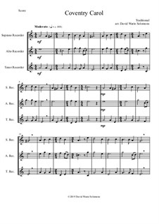 15 easy trios for recorder trio (soprano, alto, tenor): Coventry Carol by folklore
