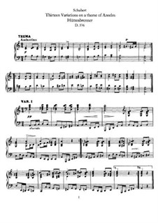 Thirteen Variations on a Theme of A. Hüttenbrenner, D.576: For piano by Franz Schubert