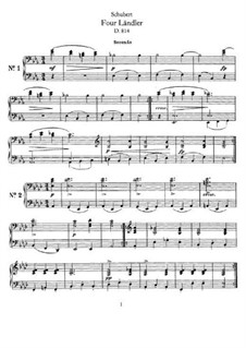 Four Ländler for Piano Four Hands, D.814: First part, second part by Franz Schubert