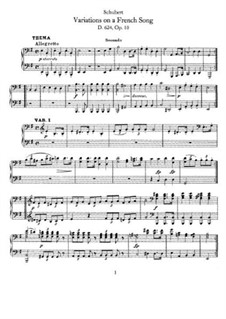 Eight Variations on a French Song, D.624: For piano four hands by Franz Schubert