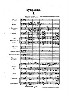 Symphony No.1 in E Major 'Slavonian Symphony', Op.5: Full score by Alexander Glazunov