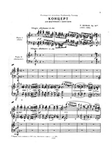 Concerto for Piano and Orchestra in A Minor, Op.54: Version for two pianos four hands by Robert Schumann