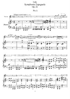 Spanish Symphony in D Minor, Op.21: For violin and piano by Édouard Lalo