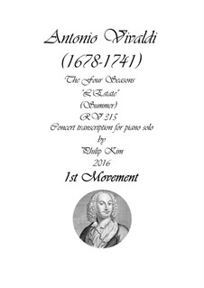 Violin Concerto No.2 in G Minor 'L'estate', RV 315: Movement I, for piano by Antonio Vivaldi