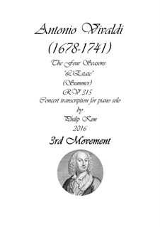 Violin Concerto No.2 in G Minor 'L'estate', RV 315: Movement III, for piano by Antonio Vivaldi