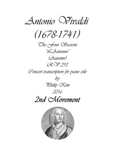 Violin Concerto No.3 in F Major 'L'autunno', RV 293: Movement II. Arrangement for piano by Antonio Vivaldi