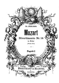 Divertissement in B Flat Major, K.270: Bassoon I part by Wolfgang Amadeus Mozart