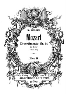 Divertissement in B Flat Major, K.270: French horn II part by Wolfgang Amadeus Mozart